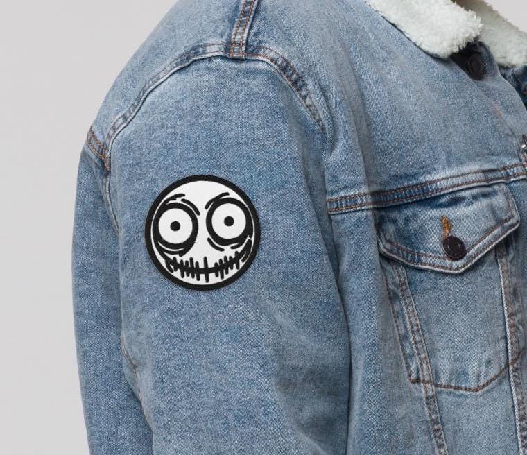 Creepy Ghoul Face Weirdcore Grunge Y2K Embroidered Patch Black Stitching