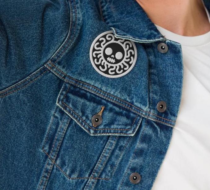 Spooky Cute Grunge Medusa Embroidered Patch With Black Background and White Stitching