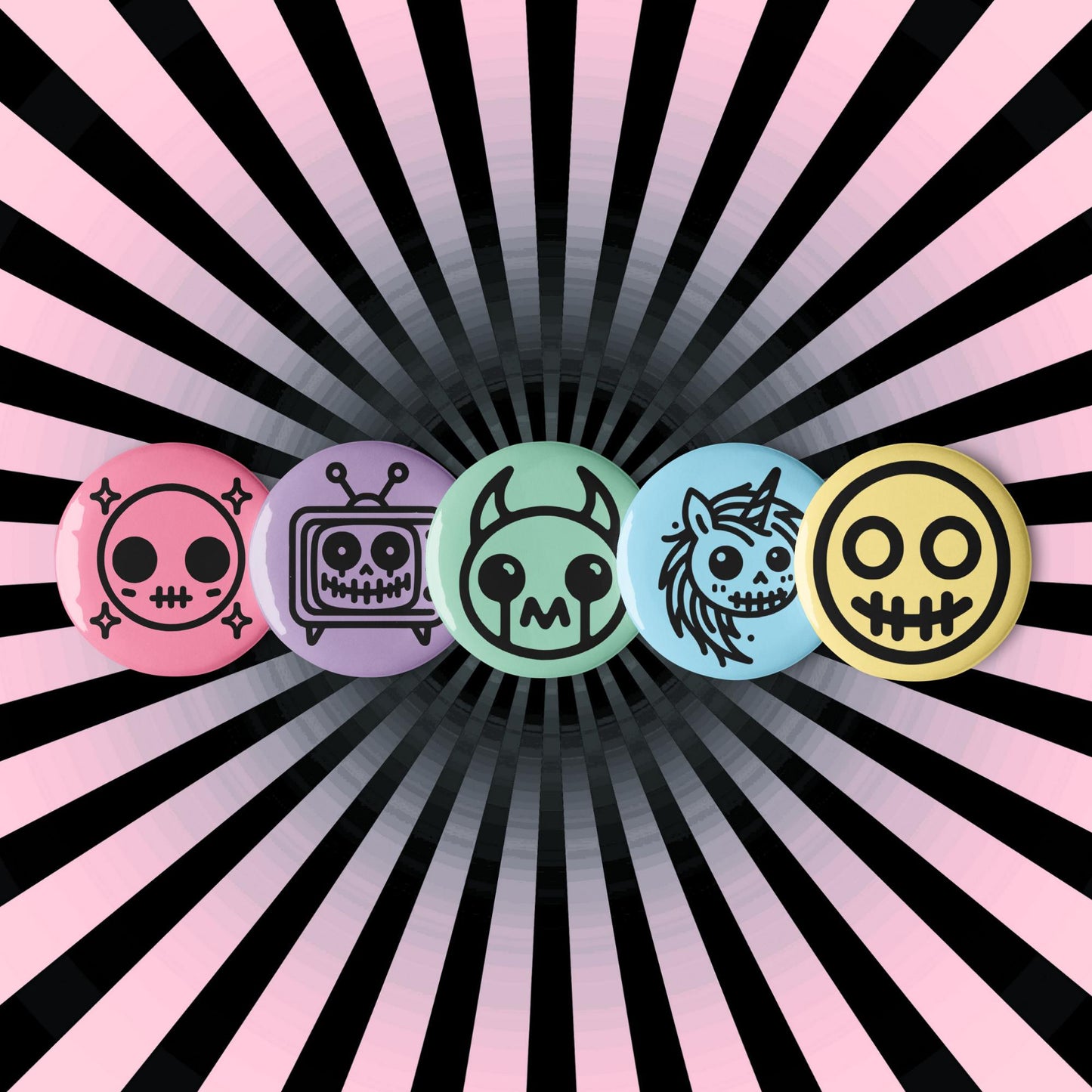 Weirdcore Pastel Goth Sigil Button Pins Set