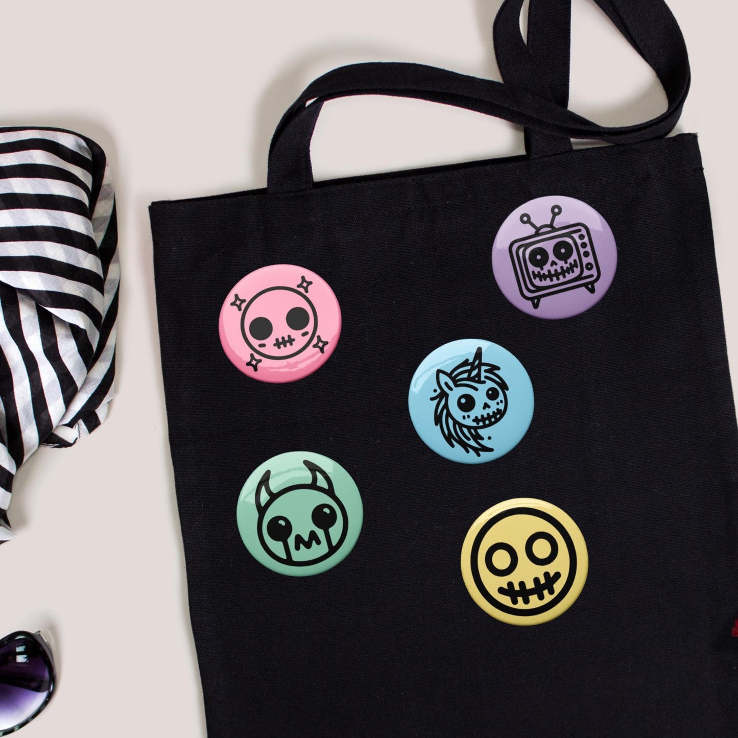Weirdcore Pastel Goth Sigil Anime Button Pins Set