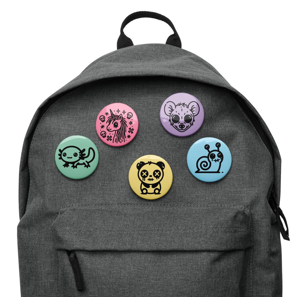 Spooky Cute Pastel Goth Weirdcore Animal Set of 5 Button Pins