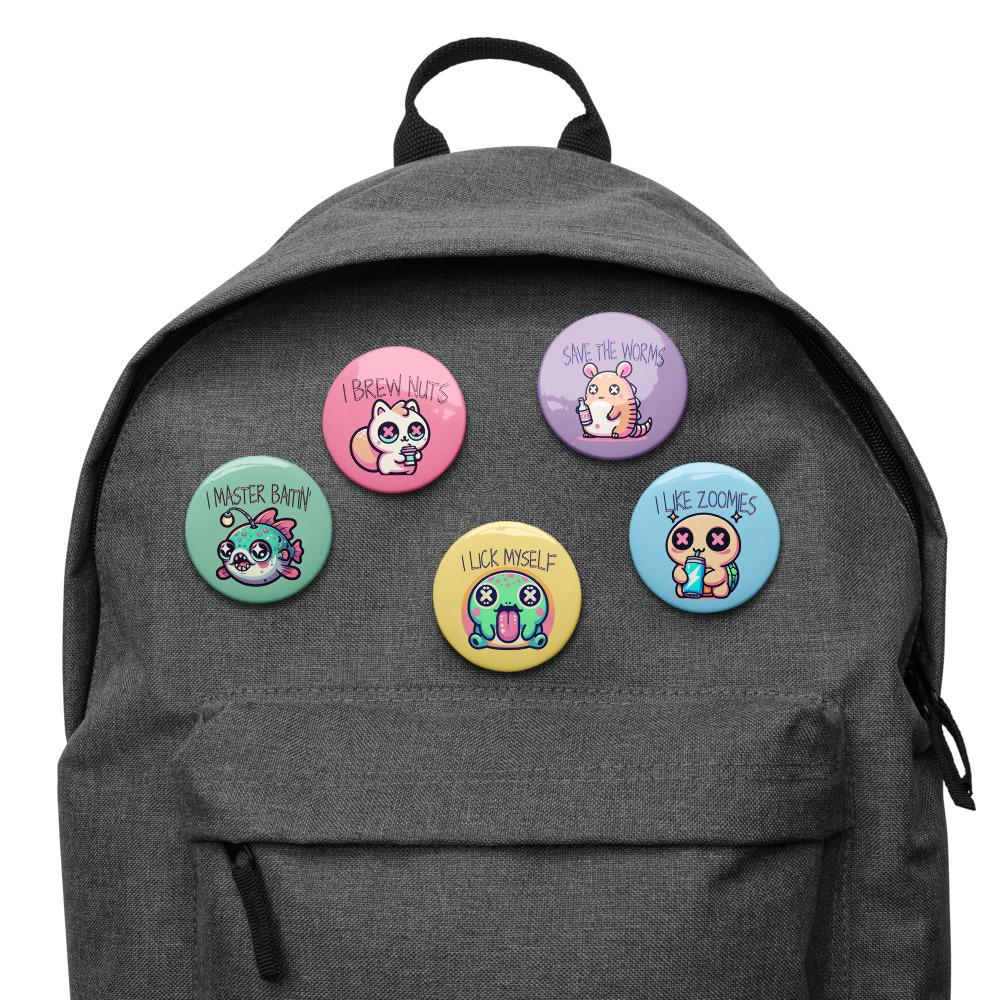 Trippy Cute Weirdcore Kawaii Pastel Goth Bad Habit Animals Set of 5 Pin Buttons