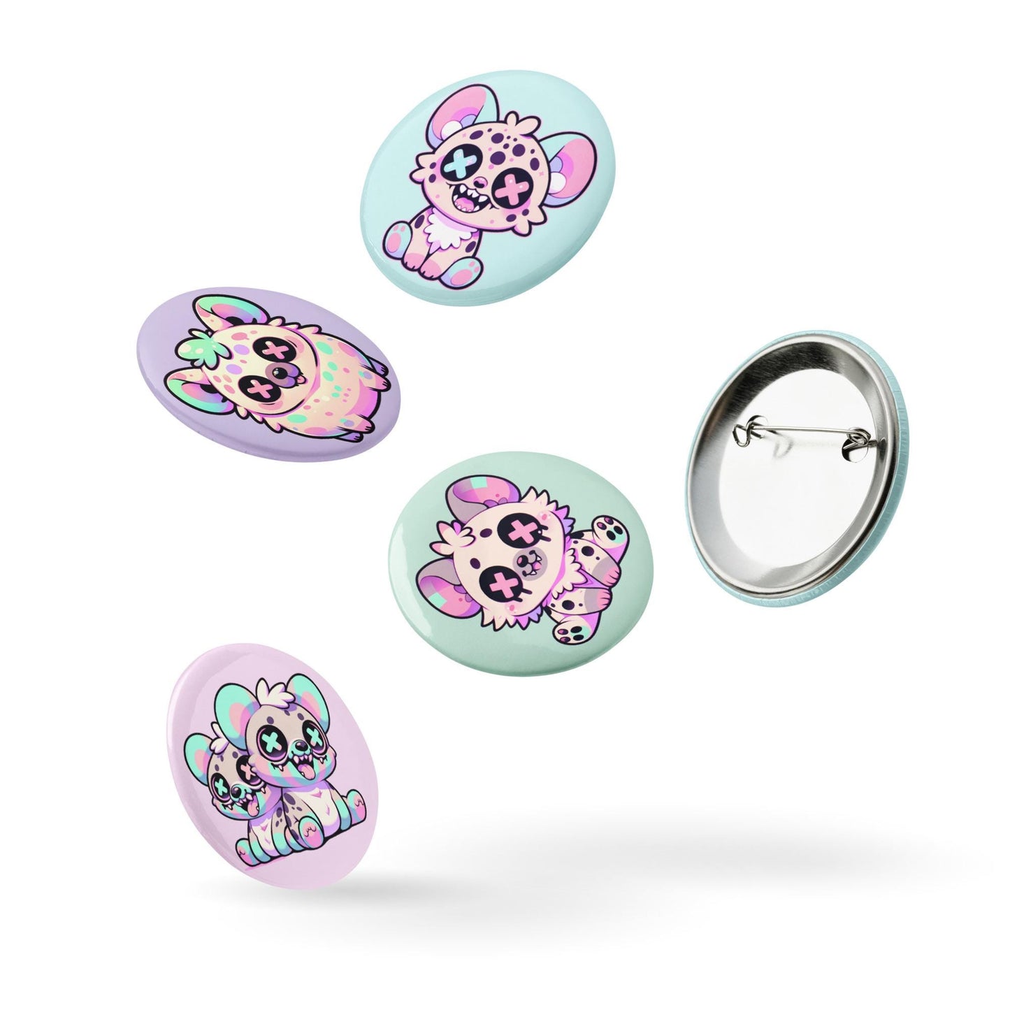 Creepy Cute Weirdcore Hyena Clowncore Set of 5 Pin Buttons