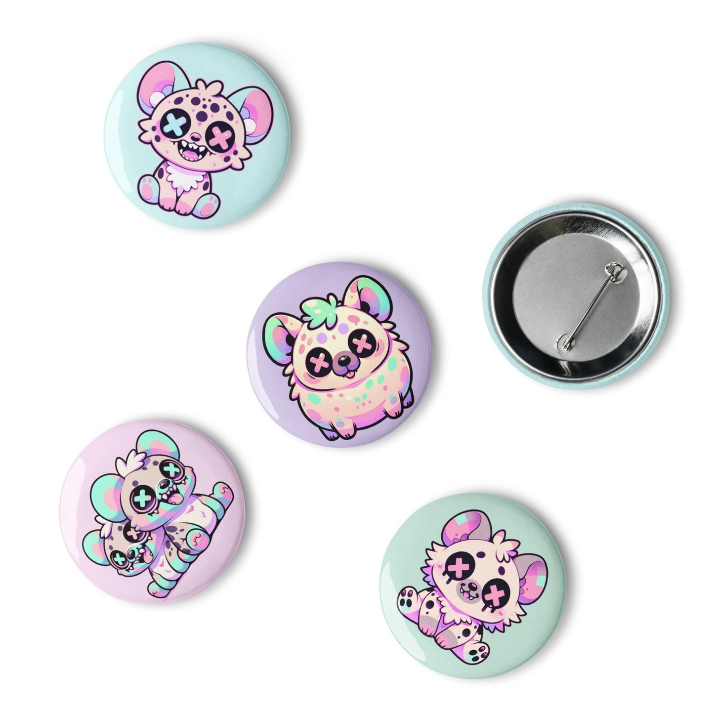 Creepy Cute Weirdcore Hyena Clowncore Set of 5 Pin Buttons