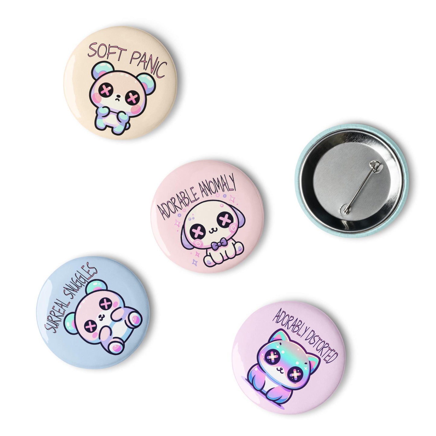 Trippy Weirdcore Mental Health Kawaii Pastel Goth Grunge Set of 5 Pin Buttons