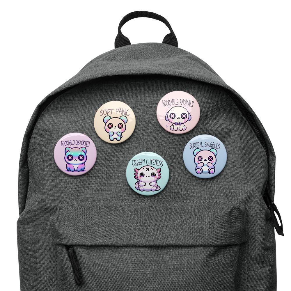 Trippy Weirdcore Mental Health Kawaii Pastel Goth Grunge Set of 5 Pin Buttons