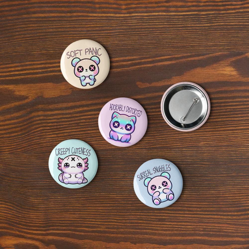 Trippy Weirdcore Mental Health Kawaii Pastel Goth Grunge Set of 5 Pin Buttons
