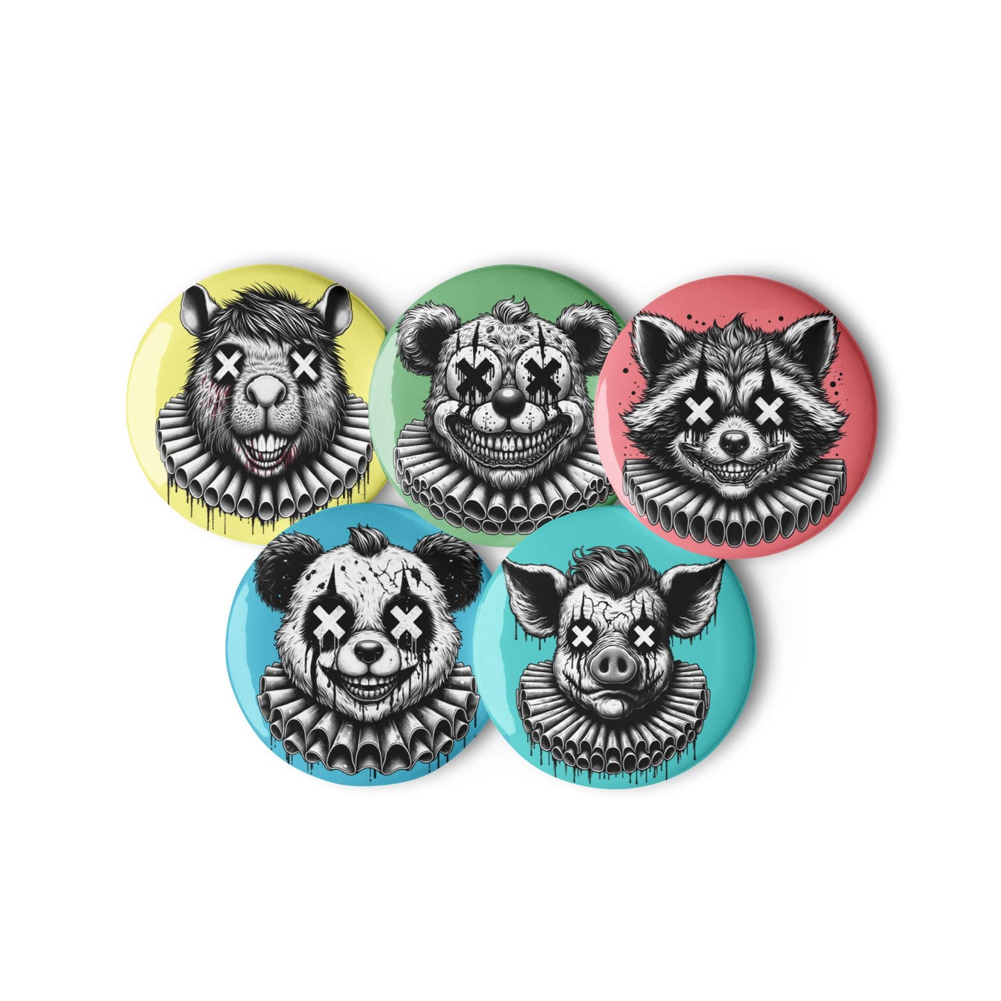 Creepy Spooky Dark Clowncore Gore Clown Amimals Gothic Weirdcore Set of 5 Button Pins