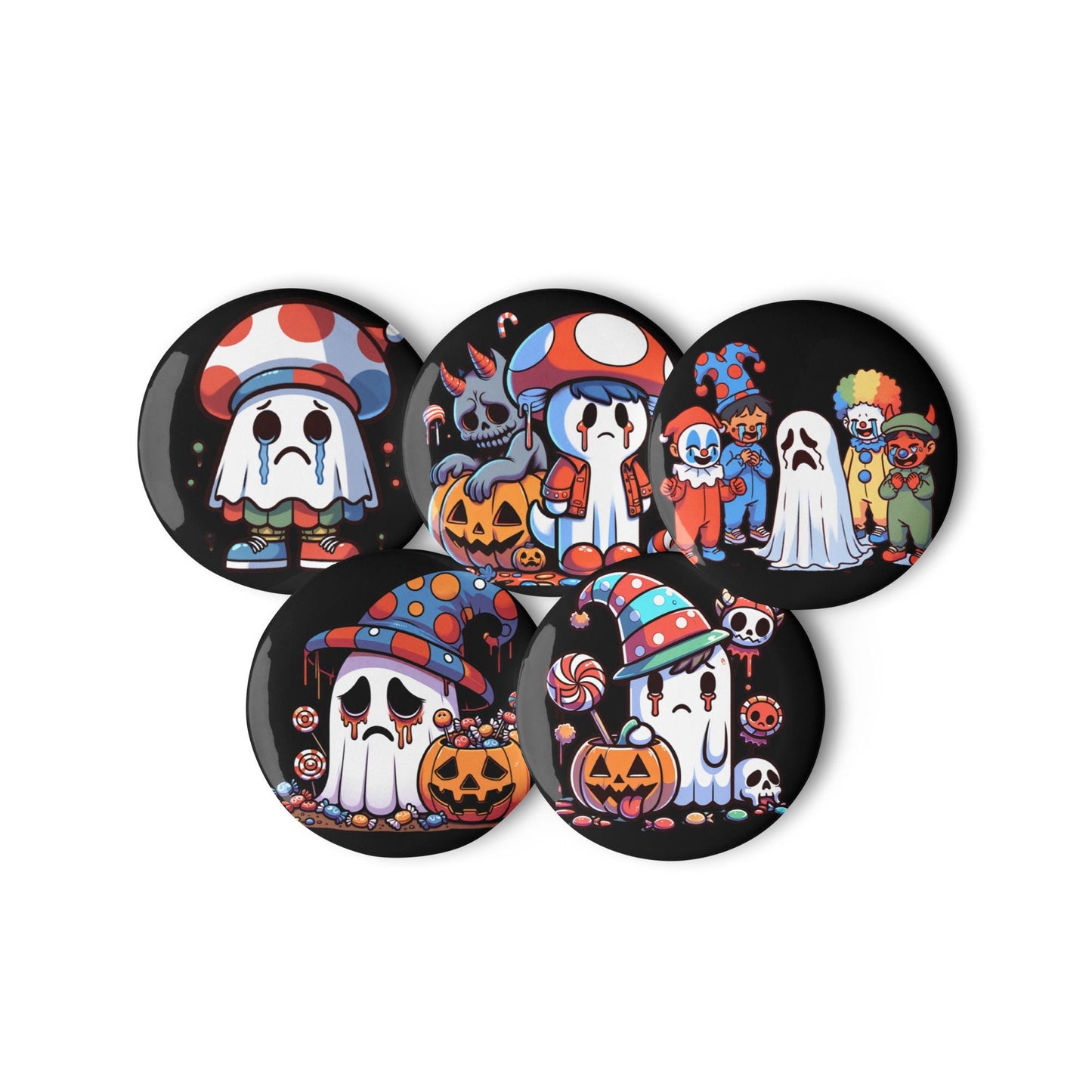 Spooky Cute Weirdcore Sad Ghosts Set of 5 Halloween Button Pins