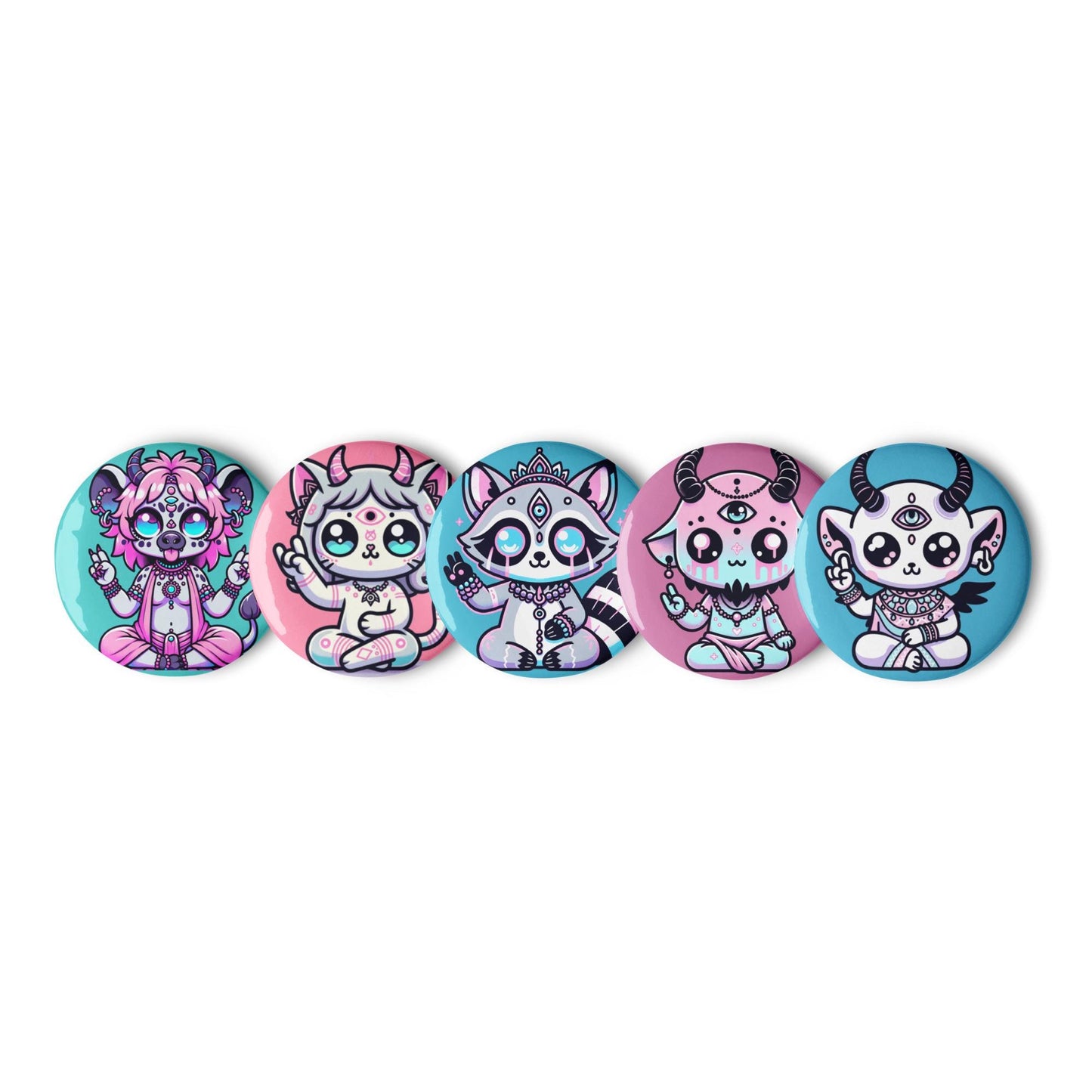 Creepy Cute Weirdcore Shaman Demon Animals Set of 5 Button Pins