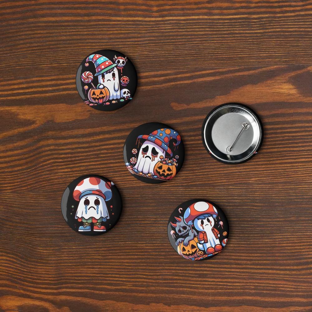 Spooky Cute Weirdcore Sad Ghosts Set of 5 Halloween Button Pins