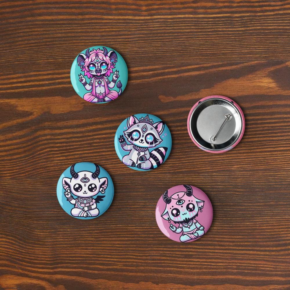Creepy Cute Weirdcore Shaman Demon Animals Set of 5 Button Pins