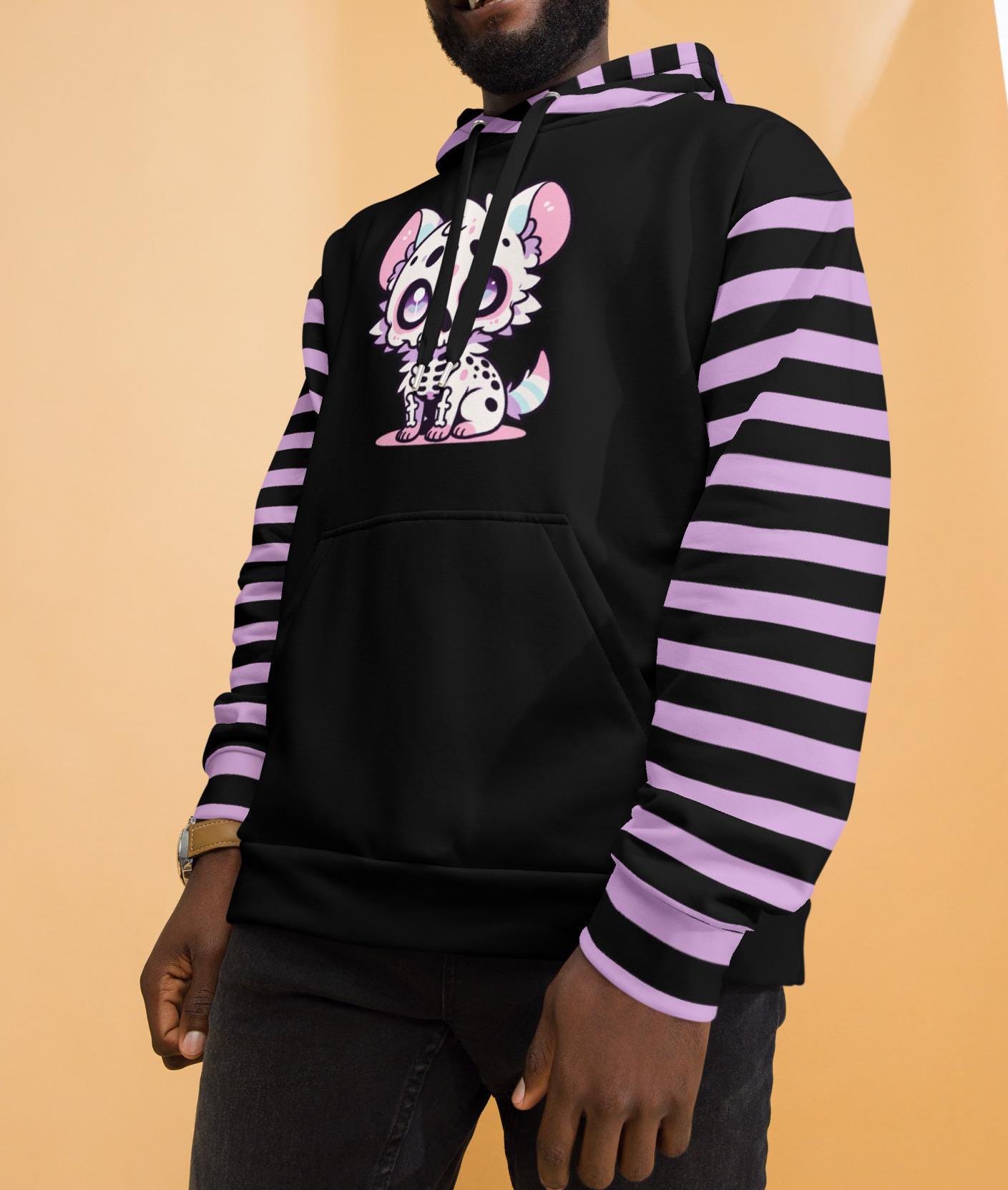 Pastel Goth Striped Weirdcore Gore Grunge Skeleton Hyena Y2K Unisex Hoodie