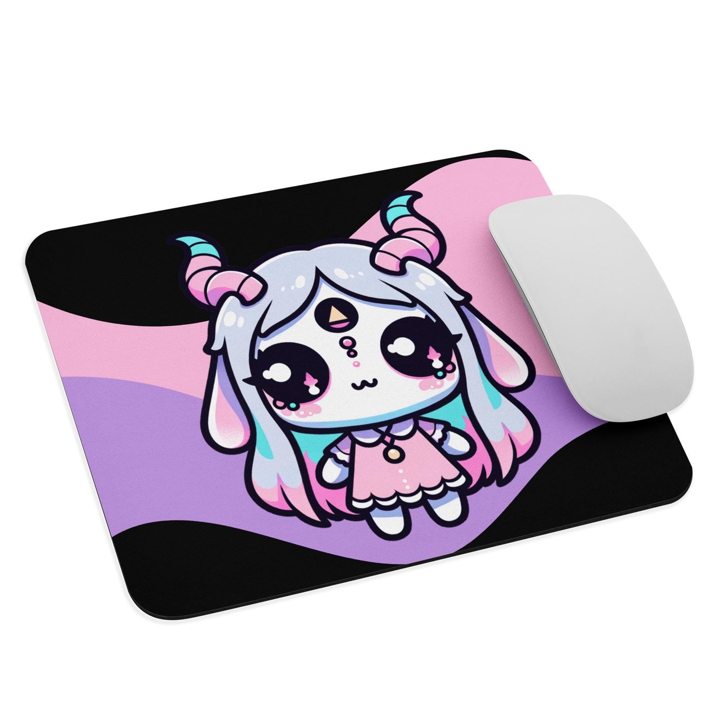 Creepy Cute Pastel Goth Girl Demon Gaming Dorm Office Desk Mouse Pad Weirdcore Grunge Decor