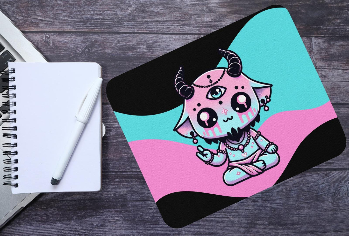 Creepy Cute Pastel Goth Shaman Demon Gothic Gaming Dorm Office Desk Mouse Pad Weirdcore Grunge Decor