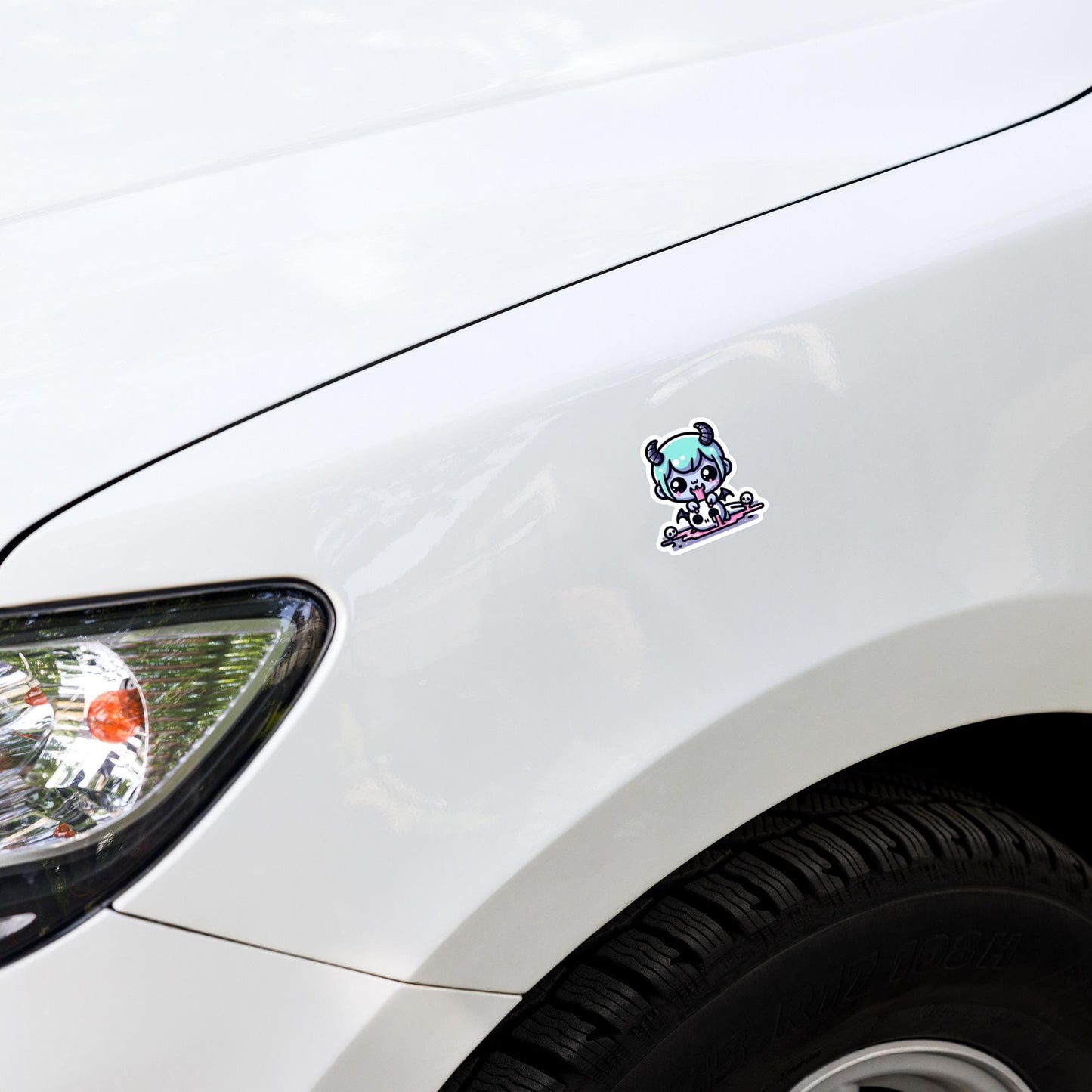 Spooky Cute Demon Boy Licking Skull Decal Weirdcore Pastel Grunge Gothic Vinyl Waterproof Sticker