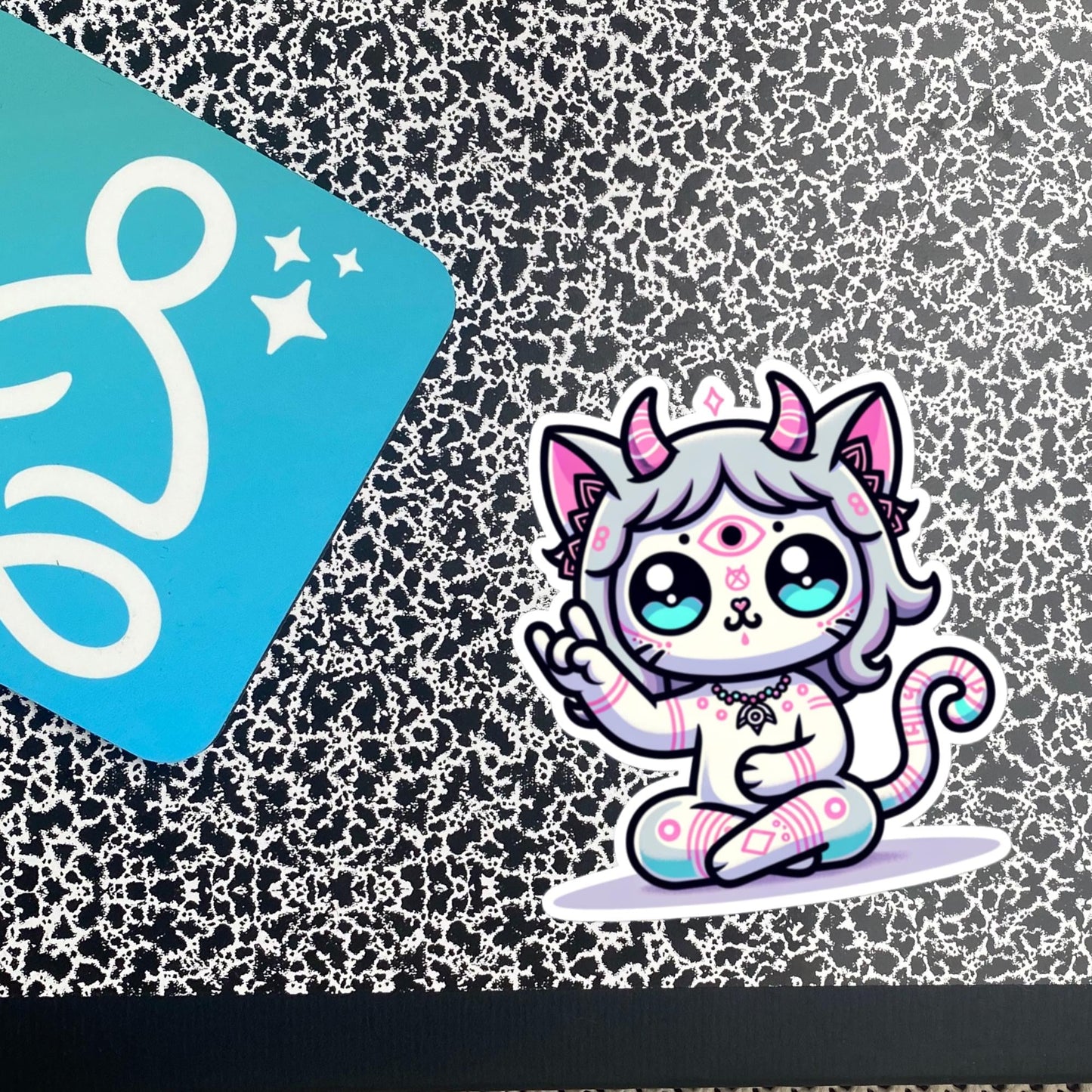 Creepy Cute Weirdcore Kitty Cat Shaman Baphomet Waterproof Vinyl Pastel Goth Sticker