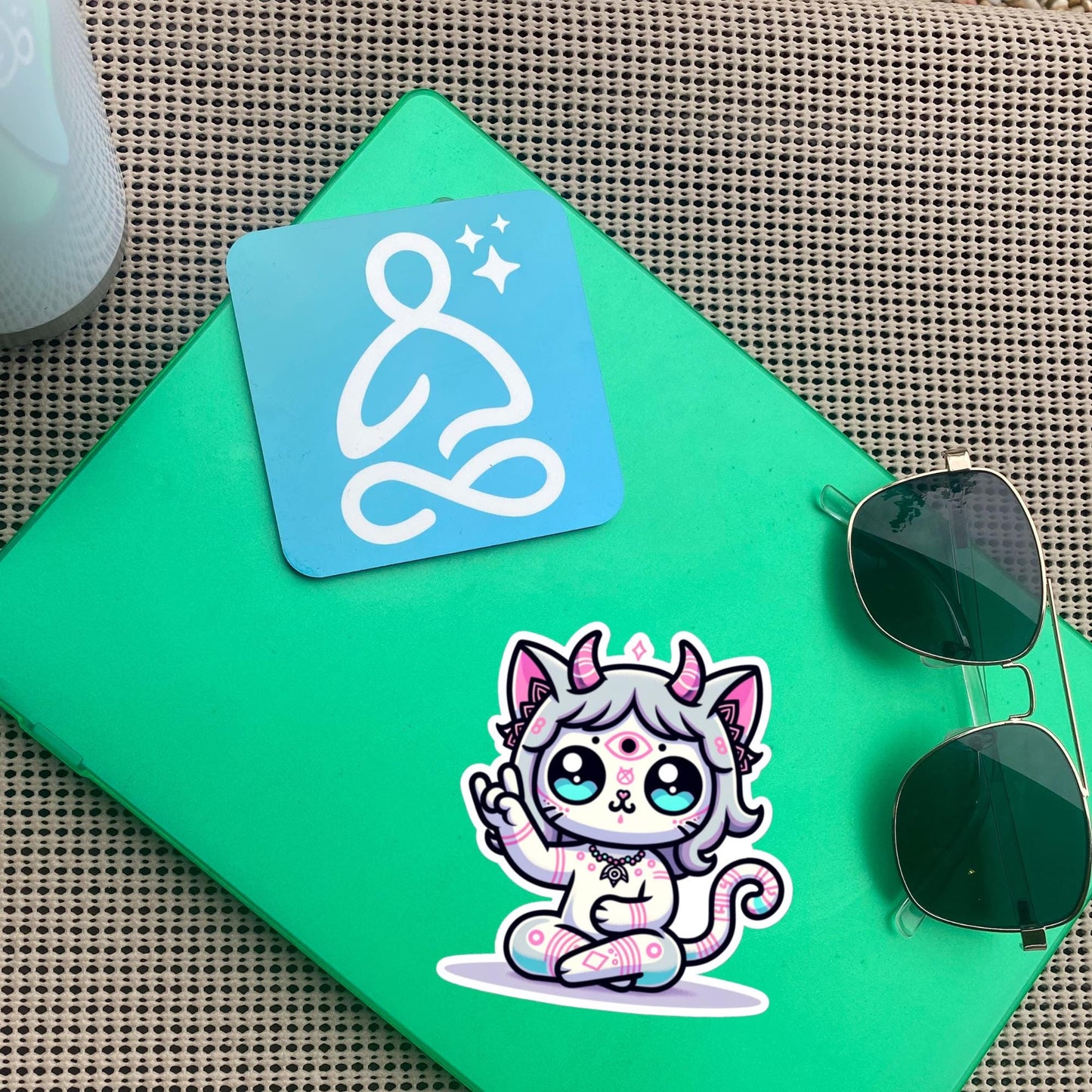 Creepy Cute Weirdcore Kitty Cat Shaman Baphomet Waterproof Vinyl Pastel Goth Sticker