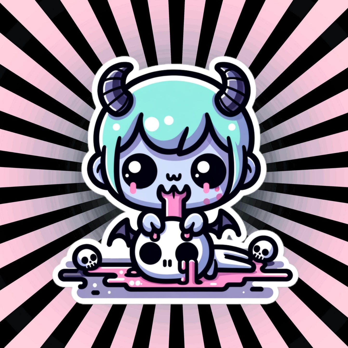Spooky Cute Demon Boy Licking Skull Decal Weirdcore Pastel Grunge Gothic Vinyl Waterproof Sticker