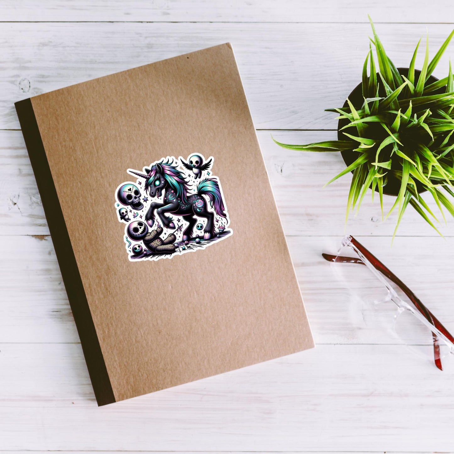 Weirdcore Creepy Nightmare Unicorn, Voodoo Doll and Skulls Decal Pastel Grunge Goth Vinyl Sticker
