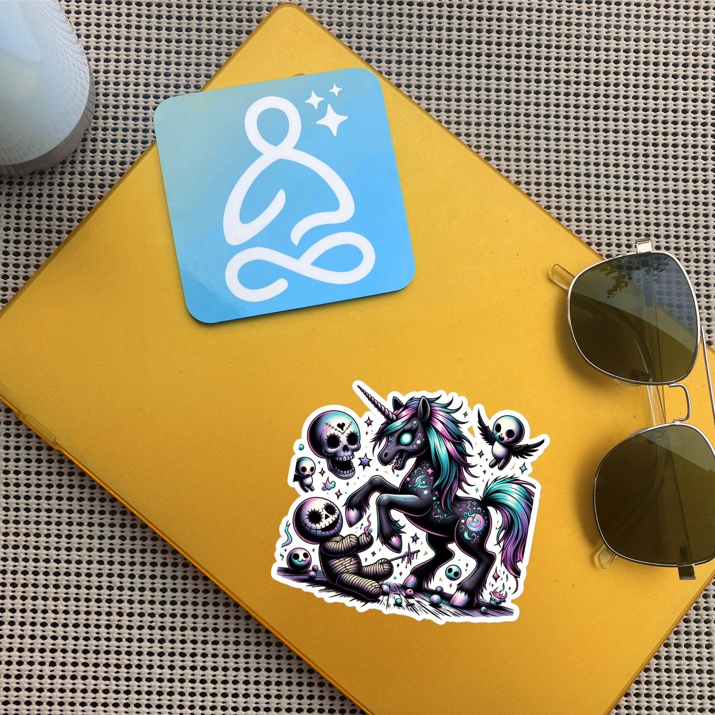 Weirdcore Creepy Nightmare Unicorn, Voodoo Doll and Skulls Decal Pastel Grunge Goth Vinyl Sticker