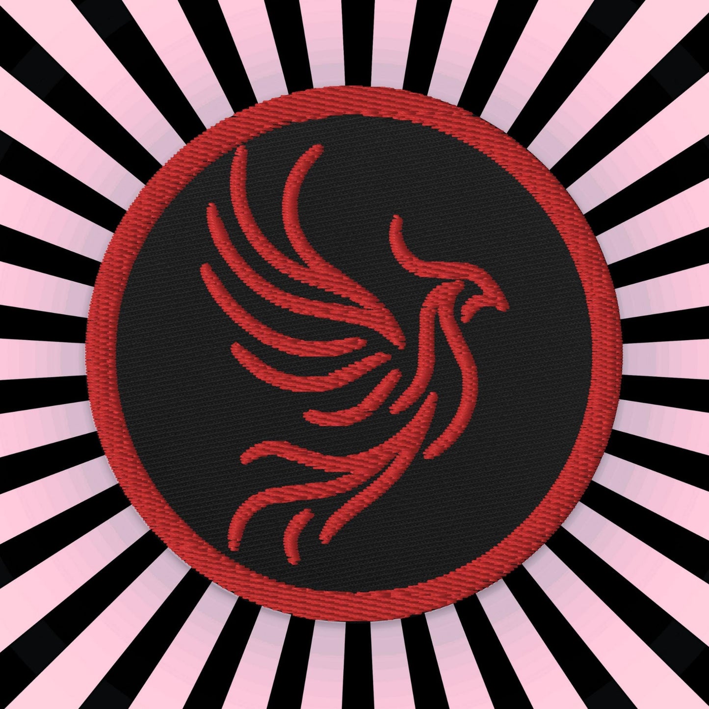 Red and Black Round Phoenix Sew On or Iron On Embroidered Patch
