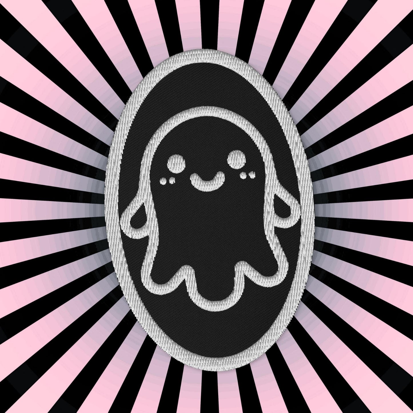 Creepy Cute Weirdcore Grunge Ghost Embroidered Iron On Sew On Patch Black Background