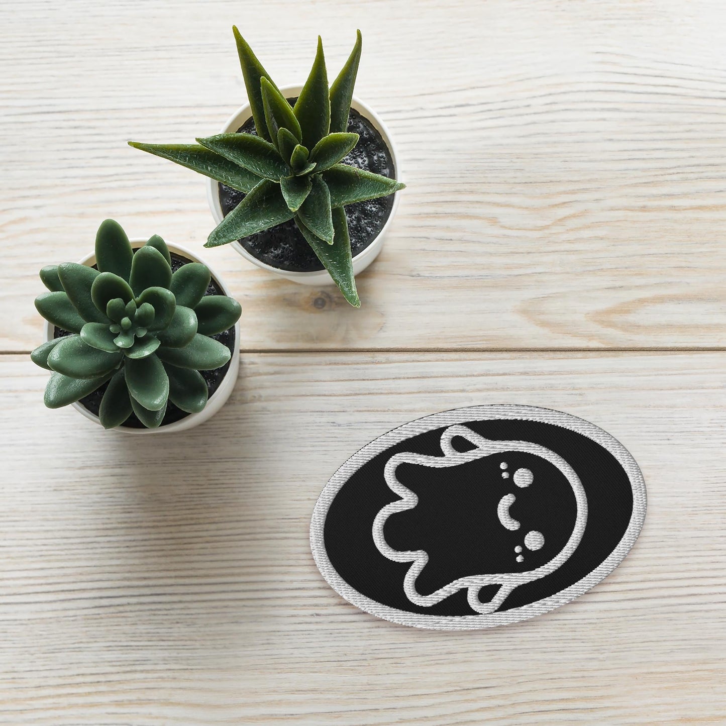 Creepy Cute Weirdcore Grunge Ghost Embroidered Iron On Sew On Patch Black Background