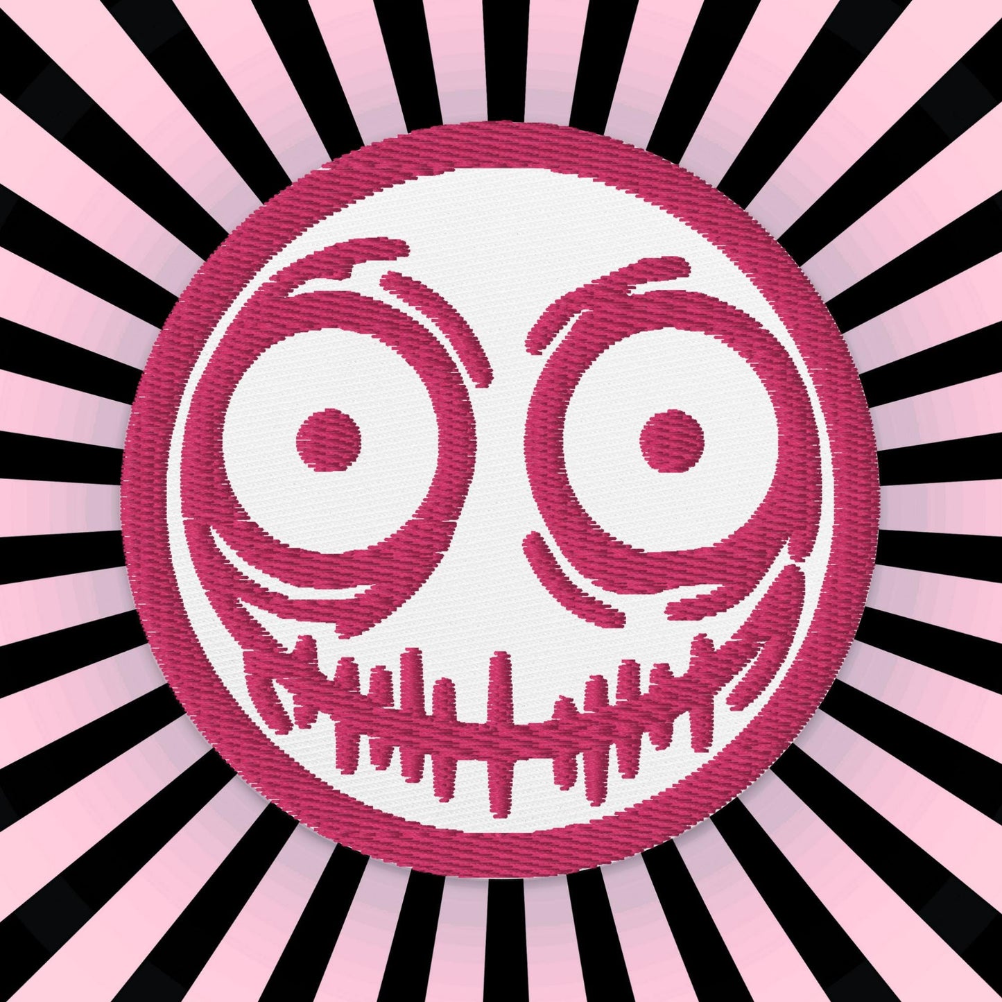 Creepy Ghoul Face Weirdcore Grunge Y2K Embroidered Pink Patch