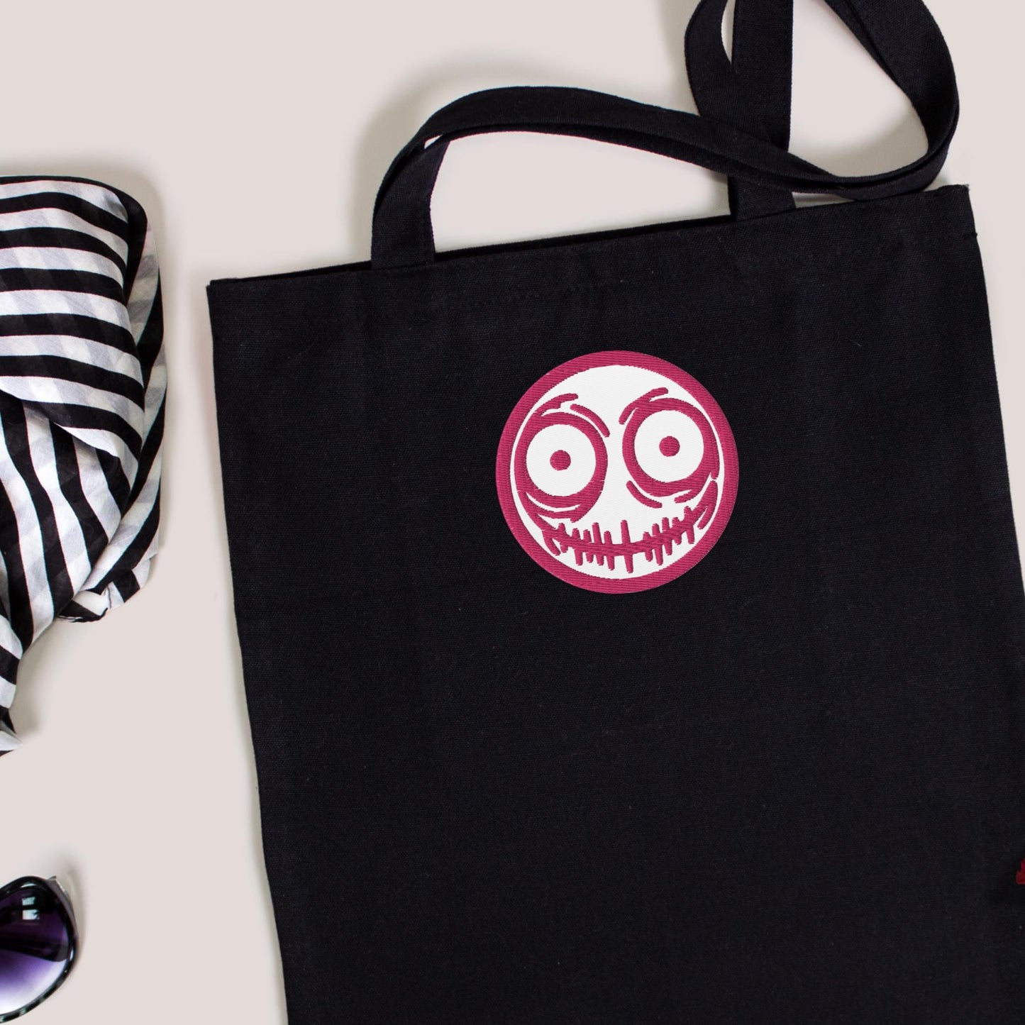 Creepy Ghoul Face Weirdcore Grunge Y2K Embroidered Pink Patch