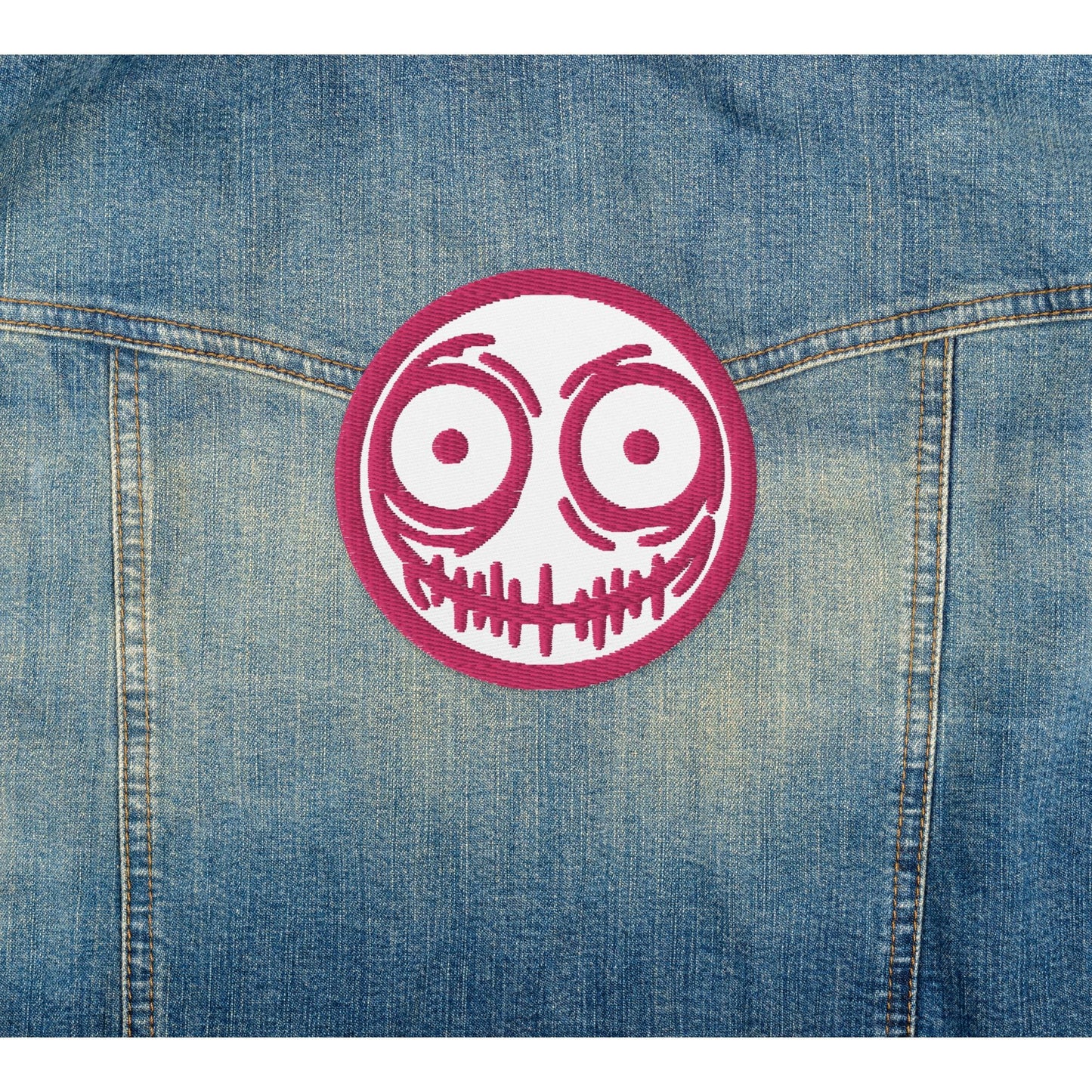 Creepy Ghoul Face Weirdcore Grunge Y2K Embroidered Pink Patch