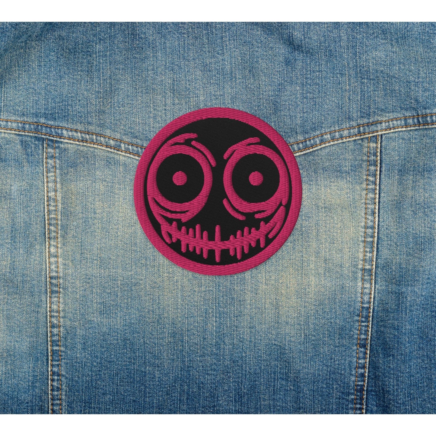 Creepy Ghoul Face Weirdcore Grunge Y2K Embroidered Pink Patch