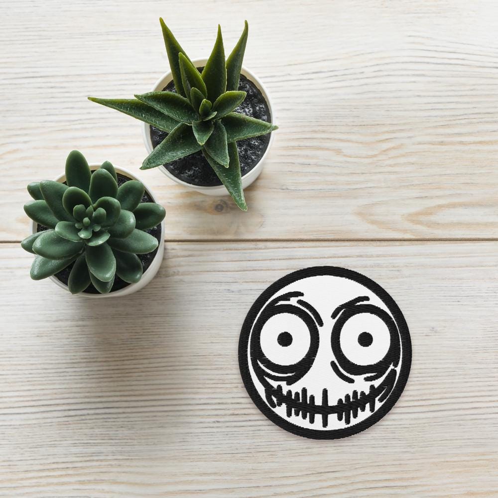 Creepy Ghoul Face Weirdcore Grunge Y2K Embroidered Patch Black Stitching