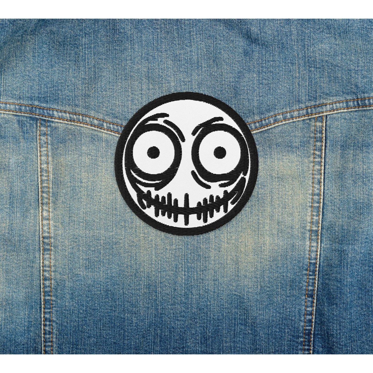 Creepy Ghoul Face Weirdcore Grunge Y2K Embroidered Patch Black Stitching