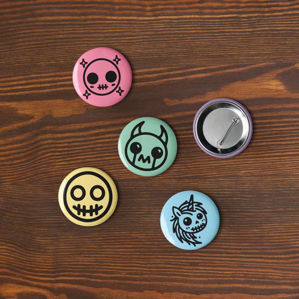Weirdcore Pastel Goth Sigil Anime Button Pins Set