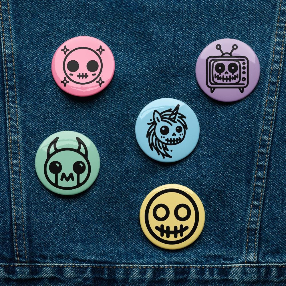 Weirdcore Pastel Goth Sigil Anime Button Pins Set