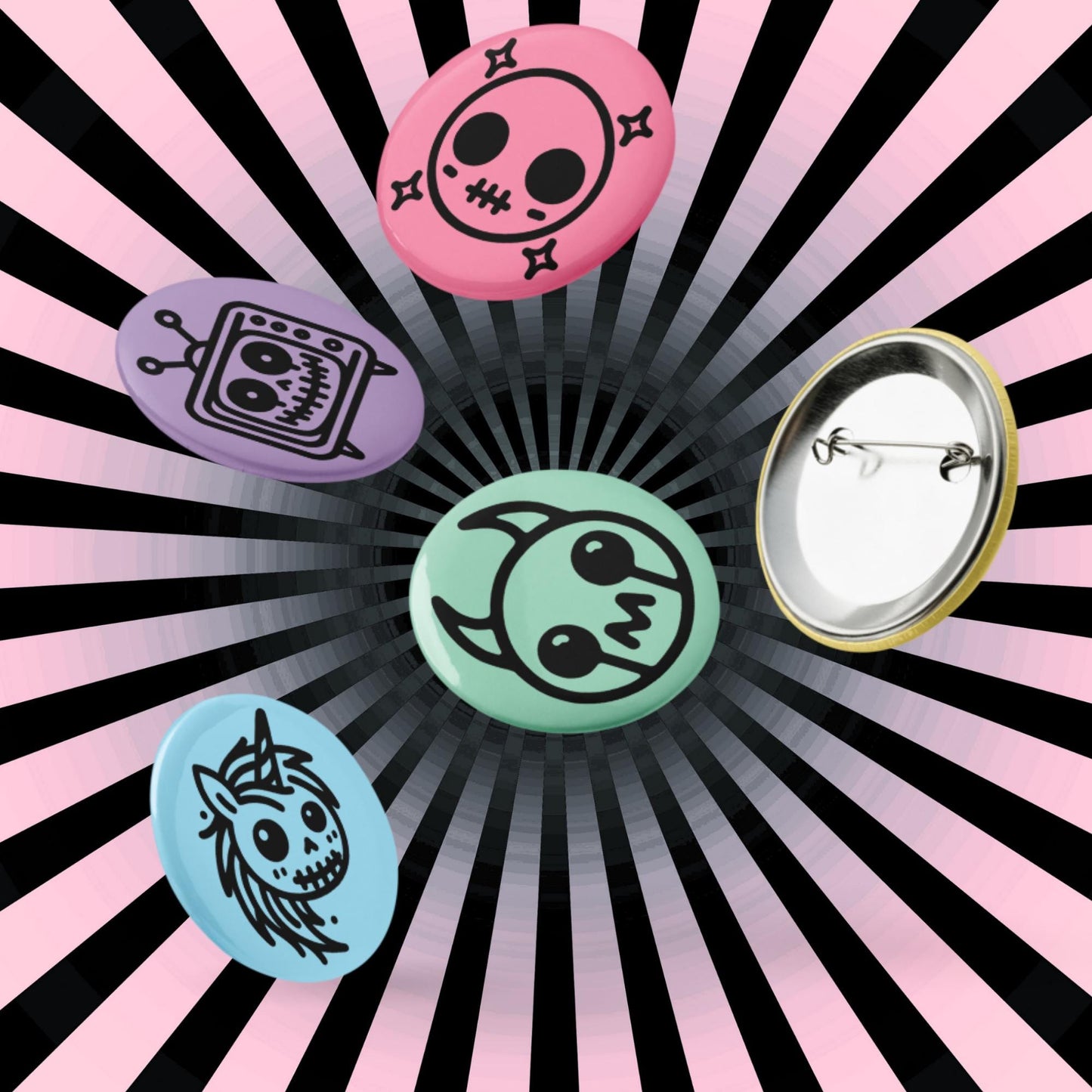 Weirdcore Pastel Goth Sigil Anime Button Pins Set