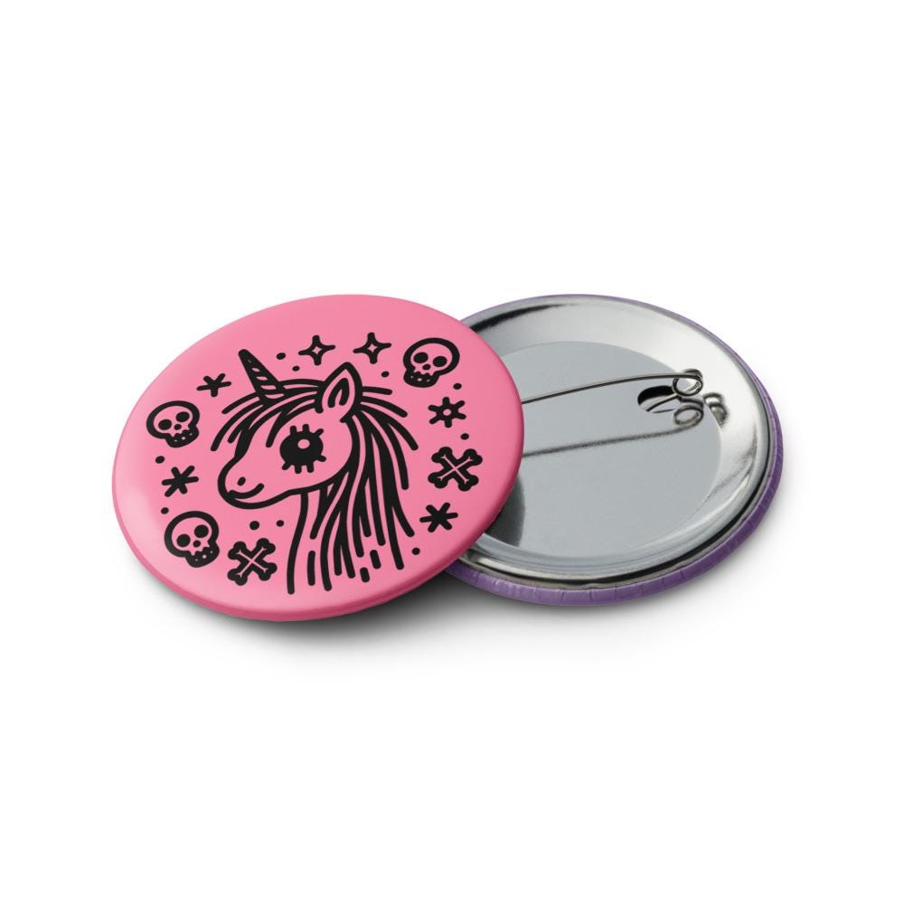 Spooky Cute Pastel Goth Weirdcore Animal Set of 5 Button Pins