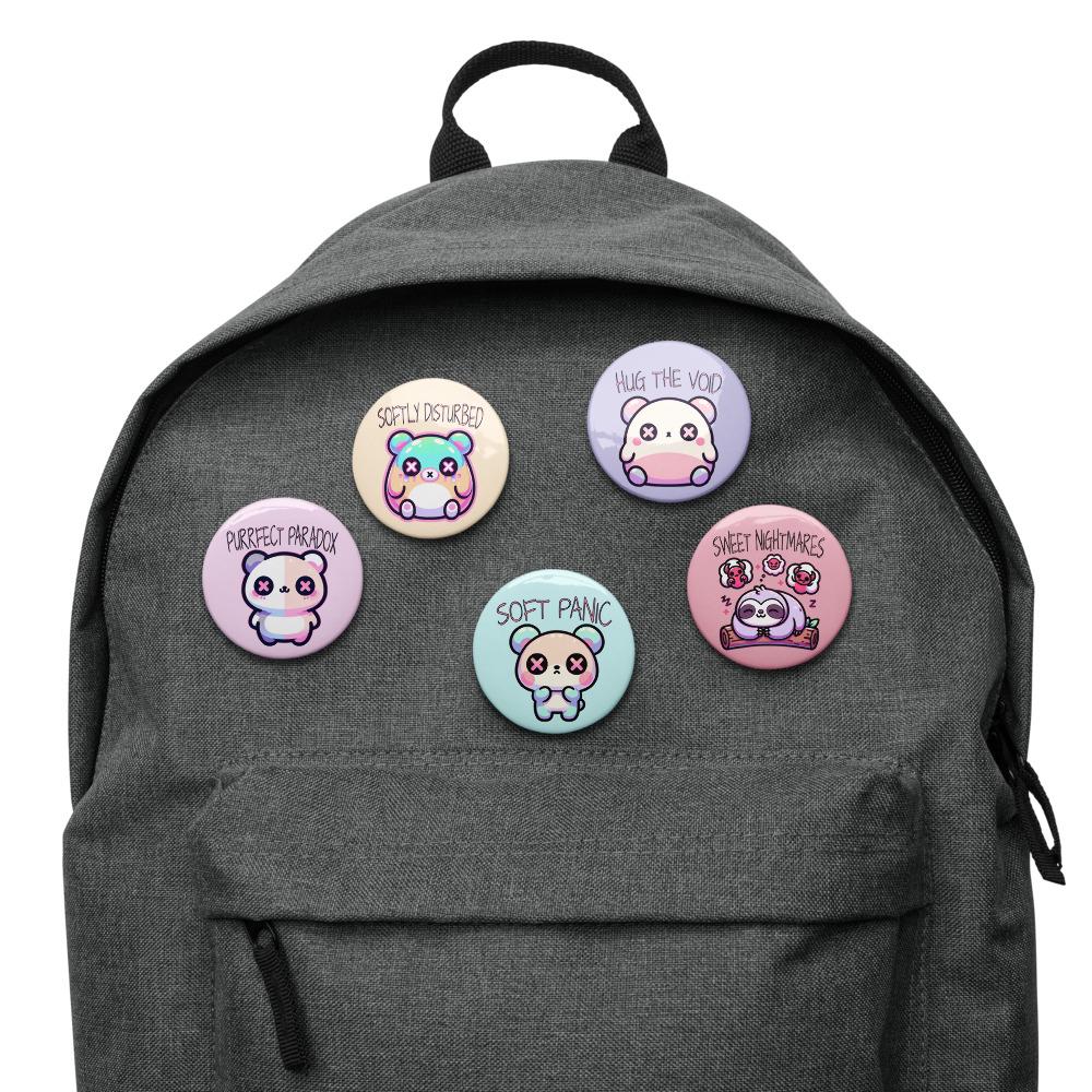 Trippy Weirdcore Mental Health Kawaii Pastel Goth Set of 5 Pin Buttons