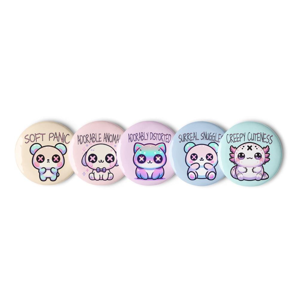 Trippy Weirdcore Mental Health Kawaii Pastel Goth Grunge Set of 5 Pin Buttons
