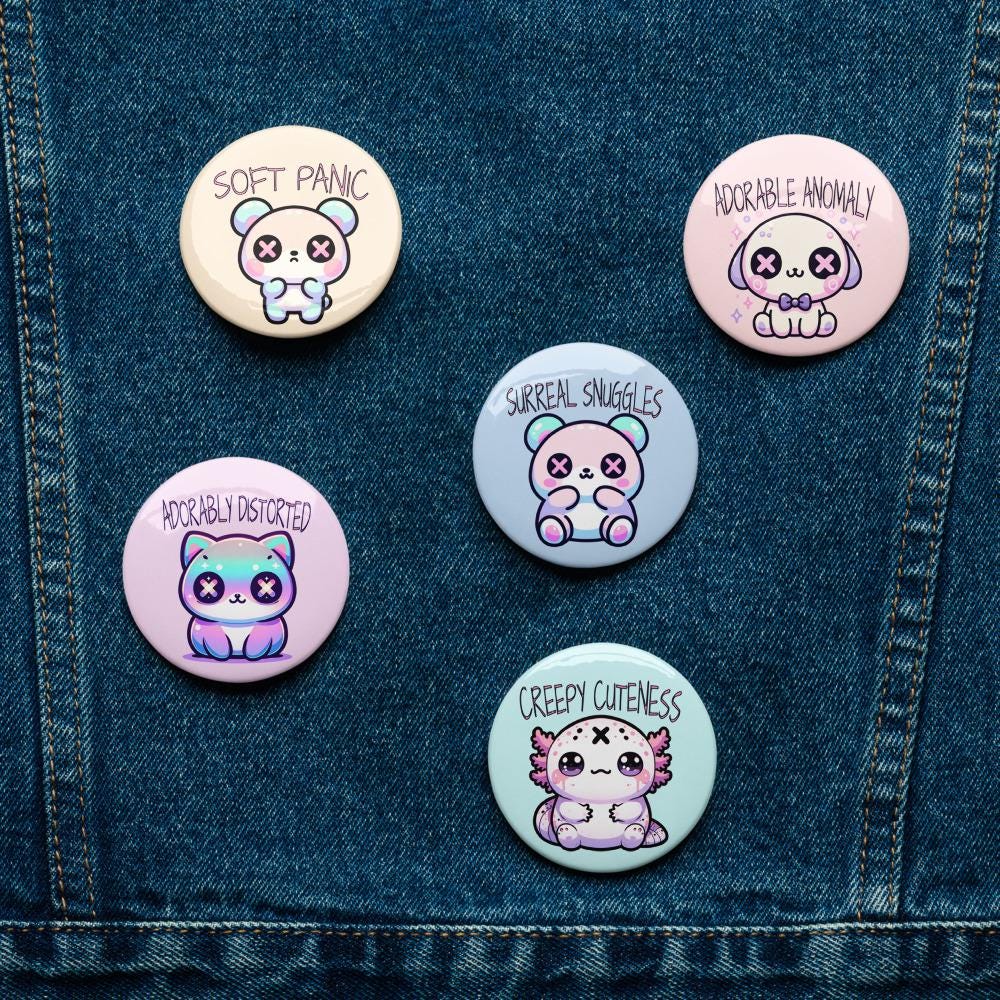 Trippy Weirdcore Mental Health Kawaii Pastel Goth Grunge Set of 5 Pin Buttons