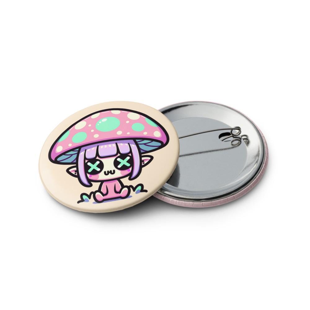 Trippy Pastel Grunge Goth Mushroom People Kawaii Set of 5 Button Pins