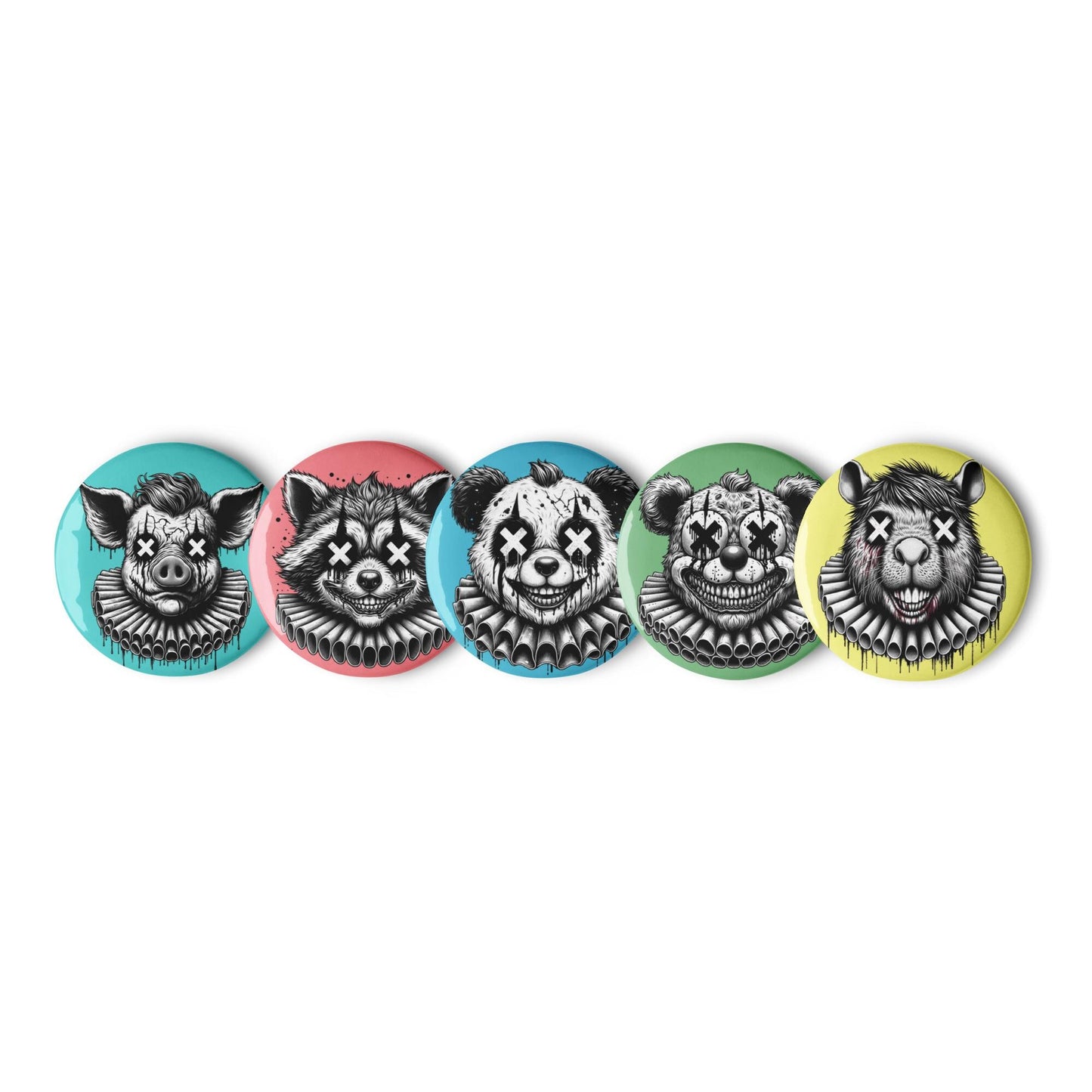 Creepy Spooky Dark Clowncore Gore Clown Amimals Gothic Weirdcore Set of 5 Button Pins