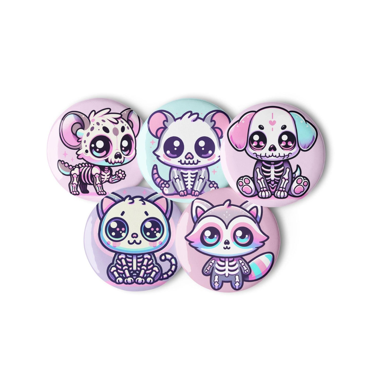 Cute Pastel Goth Skeleton Pets Raccoon Hyena Cat Dog Opossum Pins