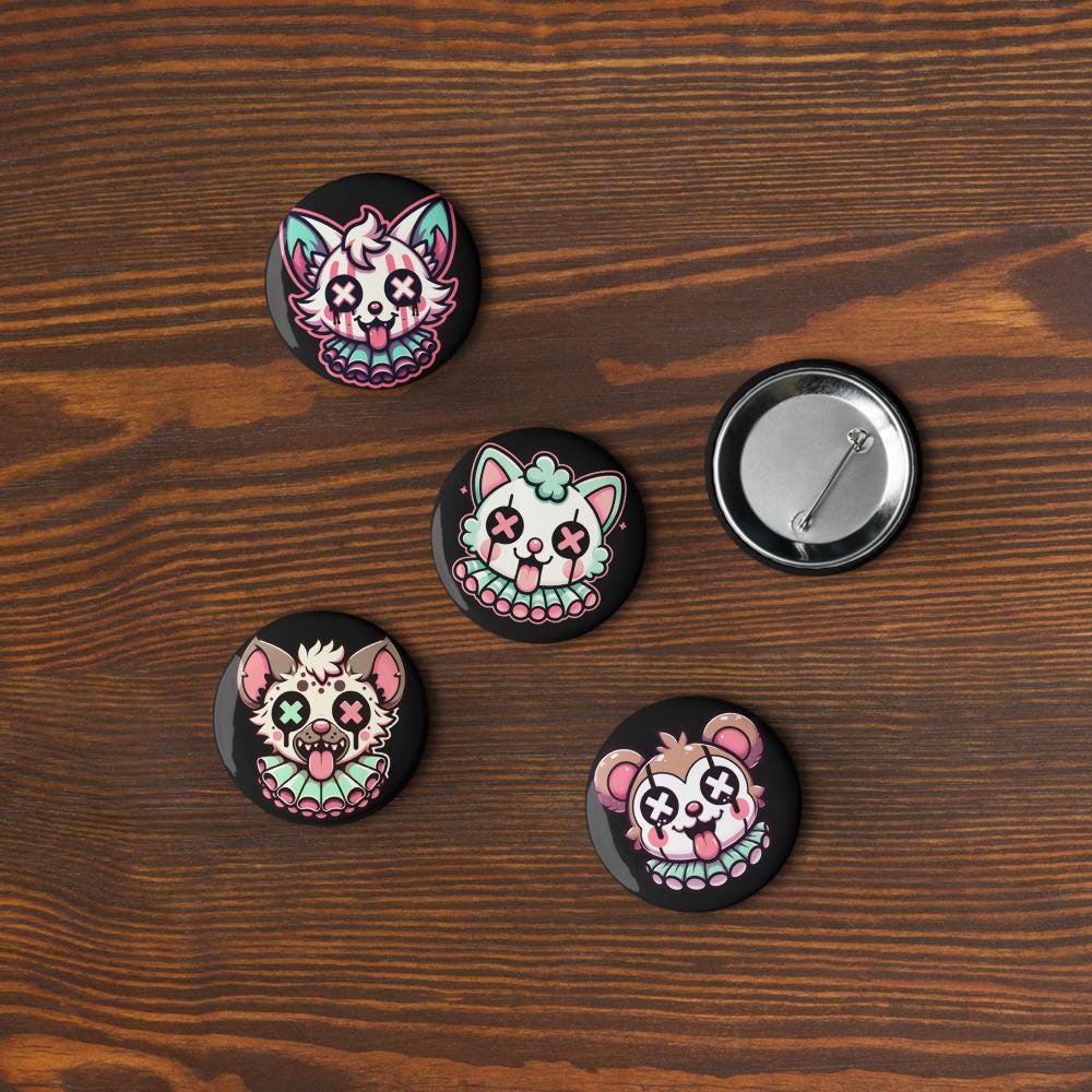 Trippy Clowncore Gore Animals Weirdcore Pastel Goth Clown Set of 5 Button Pins