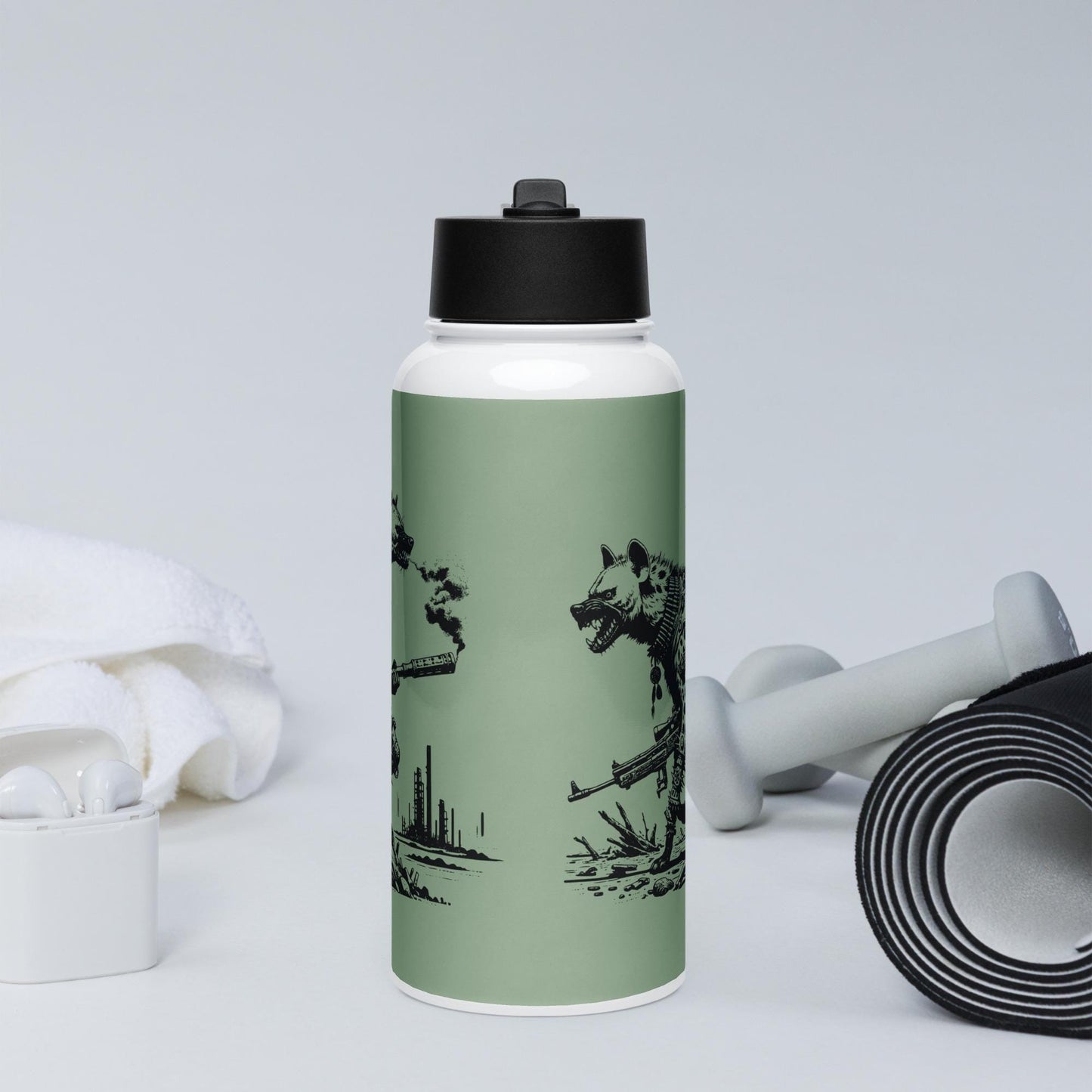 Creepy Warcore Hyena Grunge Goth Tumbler Stainless Steel Water Bottle with Straw & Lid