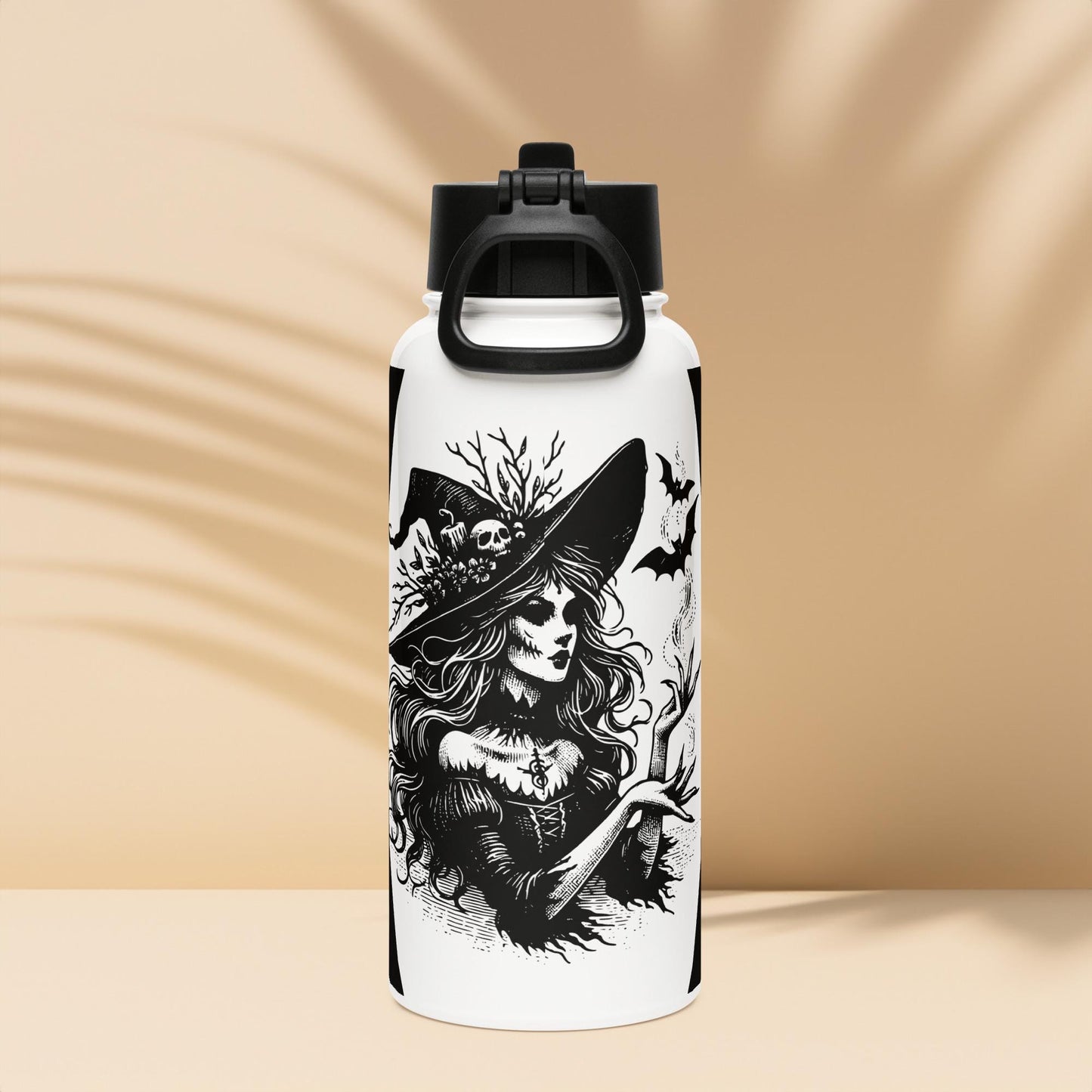 Spooky Grunge Goth Witch and Bats Weirdcore Tumbler Stainless Steel Water Bottle with Straw & Lid