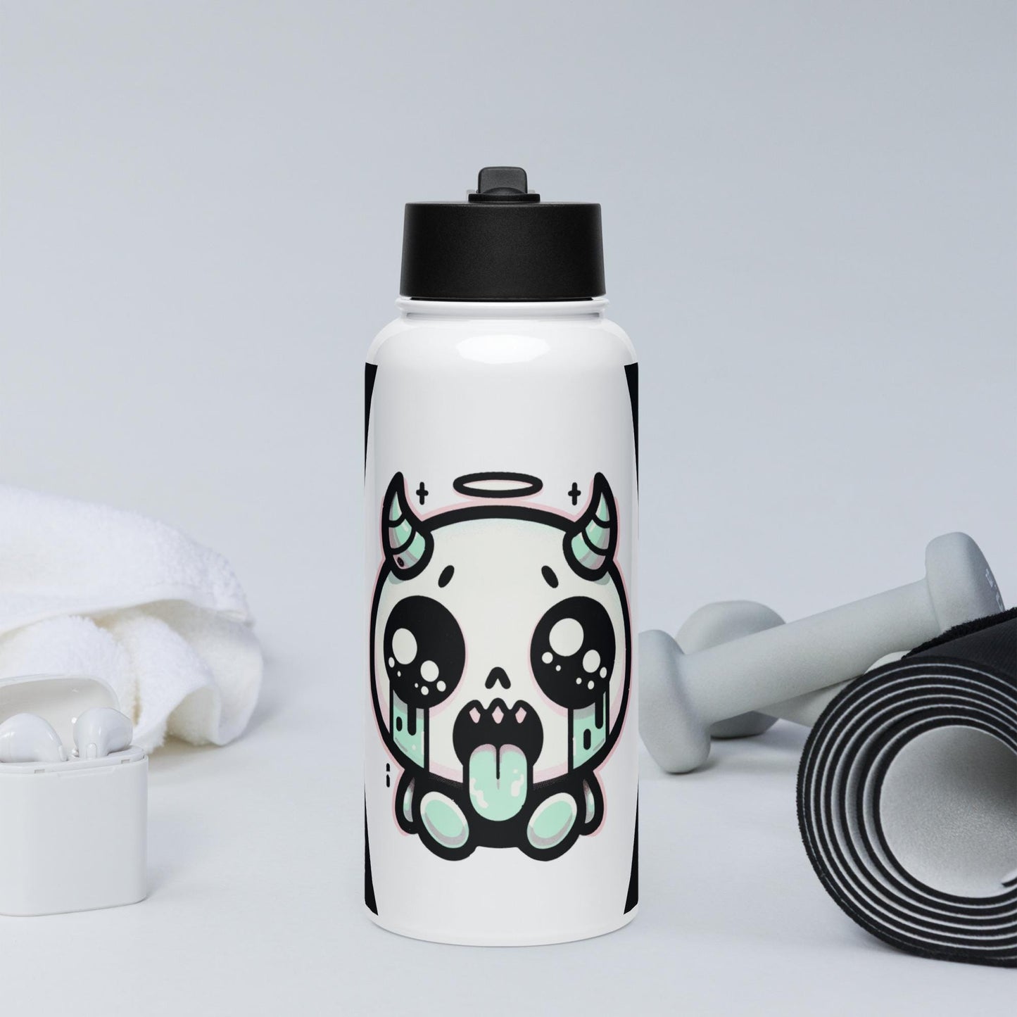 Creepy Cute Kawaii Pastel Grunge Weirdcore Demon Angel Stainless Steel Water Bottle with Straw & Lid