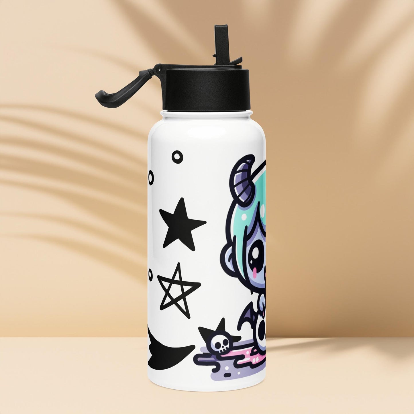 Creepy Cute Kawaii Anime Demon Boy Weirdcore Tumbler Stainless Steel Water Bottle with Straw & Lid