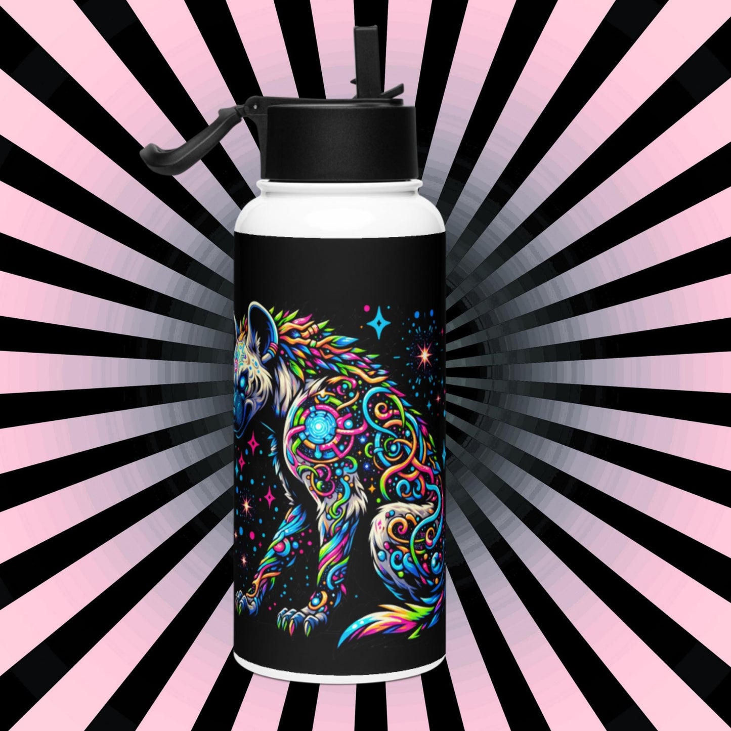 Magical Neon Goth Grunge Hyena Tumbler Stainless Steel Water Bottle with Straw & Lid